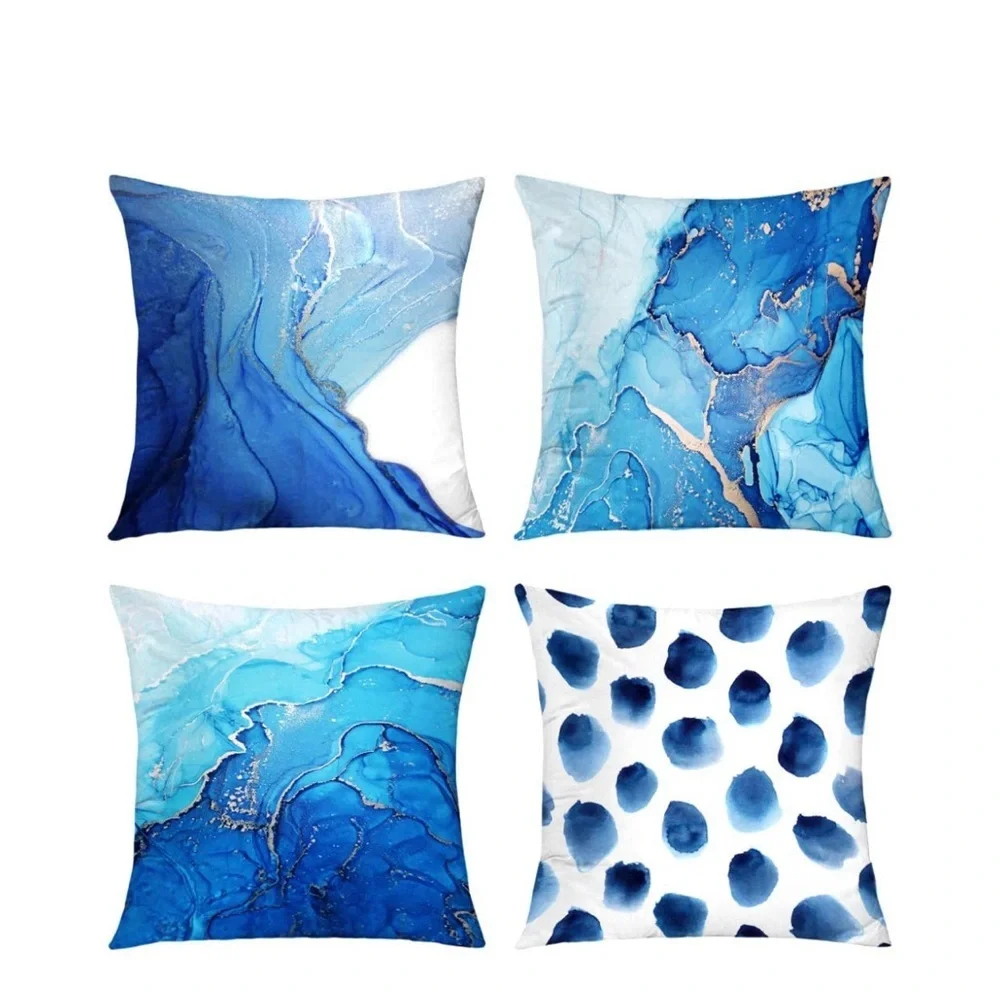 Marble Texture Turquoise and Gold Silver Decorative Throw Pillow Covers Set of 4 - Picture 11 of 15